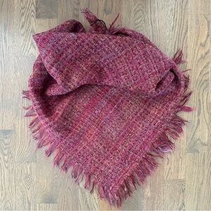 Vintage Avoca Handweavers Wool Textured Woven Multicolored Scarf Pink 45" Square